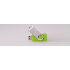 Флешка  с пластиком зеленого цвета и металлической скобой на 4 Гб