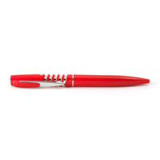 Пластмассовая ручка. Корпус красный, клип "металлик" с пластмассовой вставкой