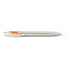 Ручка пластмассовая, клип и кнопка "металлик", вставка оранжевого цвета