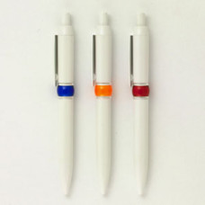 Ручка пластмассовая белая с "пояском" оранжевого цвета